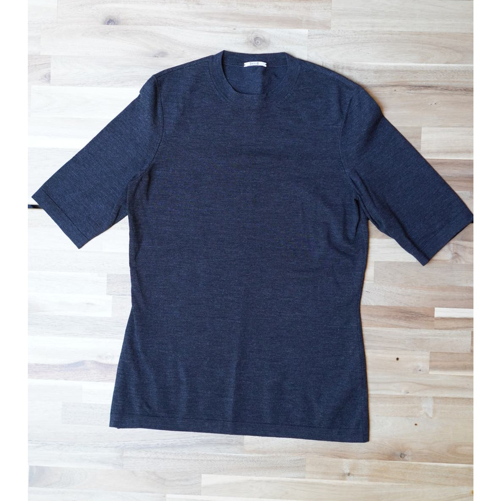 Wolford Knit Round Neck Knit Tee Top Virgin Wool Heathered Black Size Small